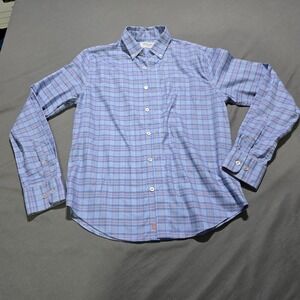 Twillory Button Down Mens S-M Blue Plaid Untuckable Tailored Fit Safe Cotton‎